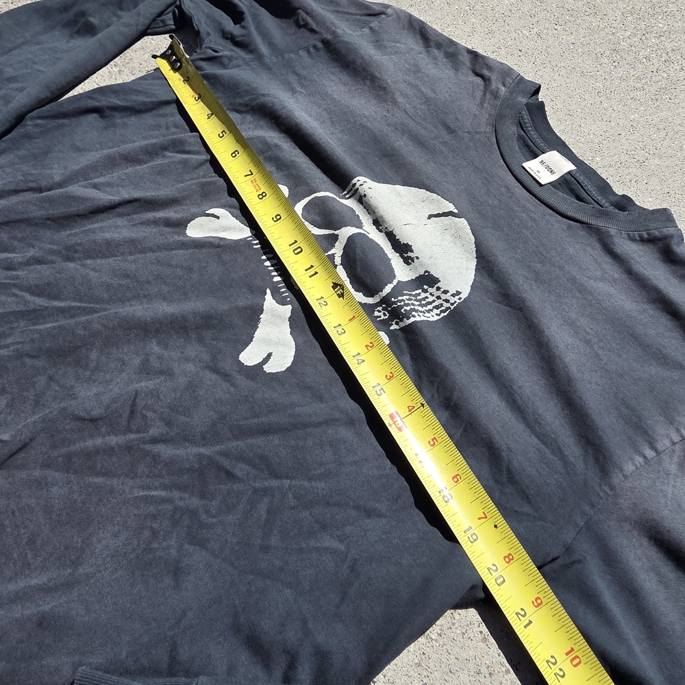 Re/Done Black Long Sleeve Tee with White Skull Graphic - Picture 4 of 4